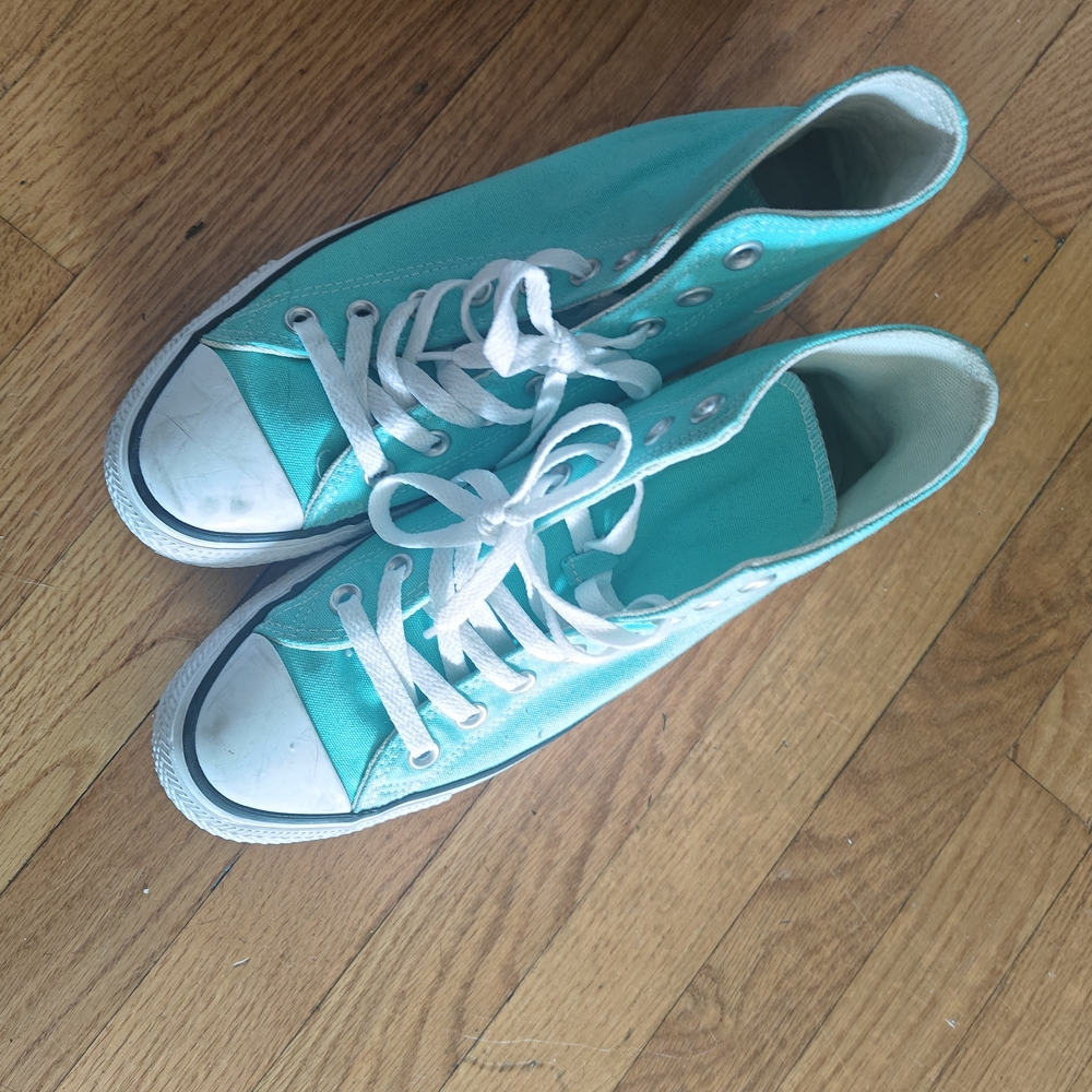 Teal High-Top Sneakers with White Laces